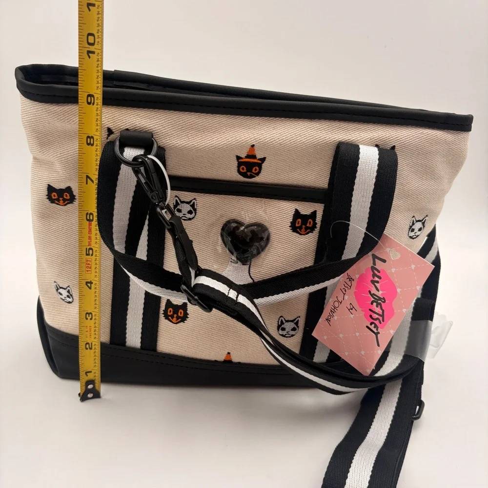 Luv Betsey Betsey Johnson LBADIE Halloween Cat Ghost Canvas Tote Crossbody Bag